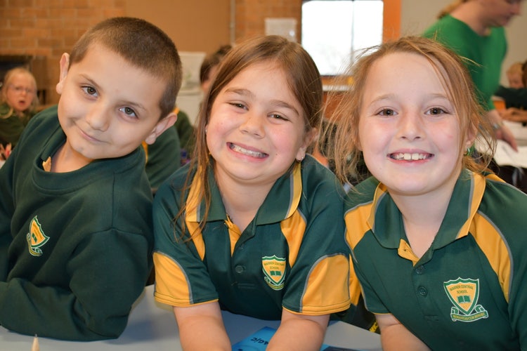 three year 2 students Israel, Pearl and Emma.