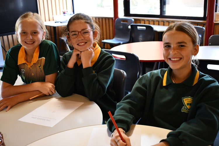 Students in Library - Olivia, Savannah and Rhani